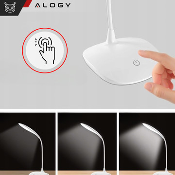 LED-Schreibtischlampe für Schreibtisch, Touch, Touch, Schule, USB, stehend, Nacht, kabellos, flexibel, Alogy, Weiß