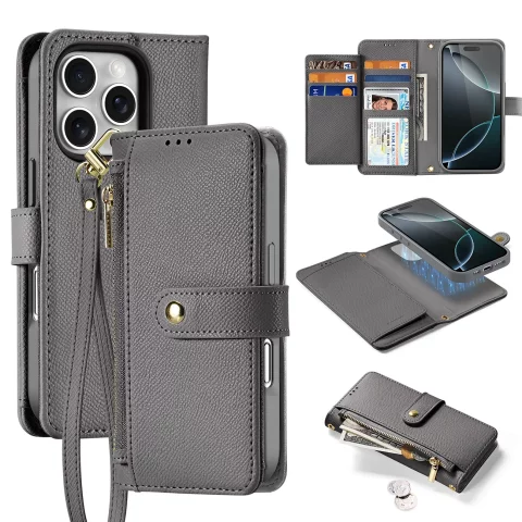 iPhone 16 Pro Dux Ducis Lawa Lederhülle mit MagSafe Wallet Grau