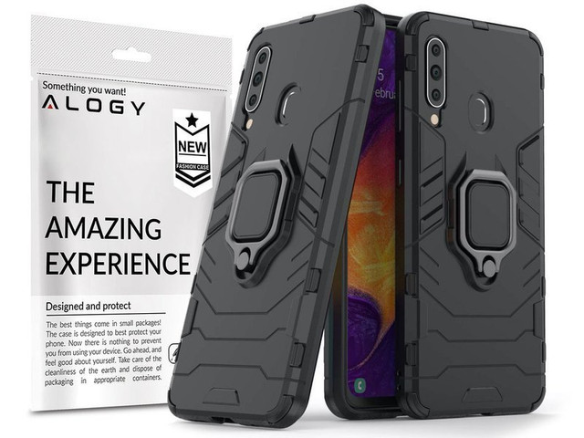 Etui Alogy Stand Ring Armor do Samsung Galaxy A60/M40 czarne + Szkło Alogy