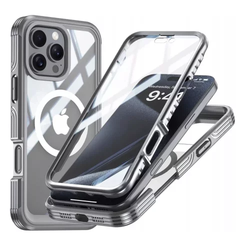 Ochranný kryt pro Apple iPhone 16 Pro Max Alogy Shield360 MagCase™️ pro MagSafe s ochranou displeje a fotoaparátu, titaniově šedý