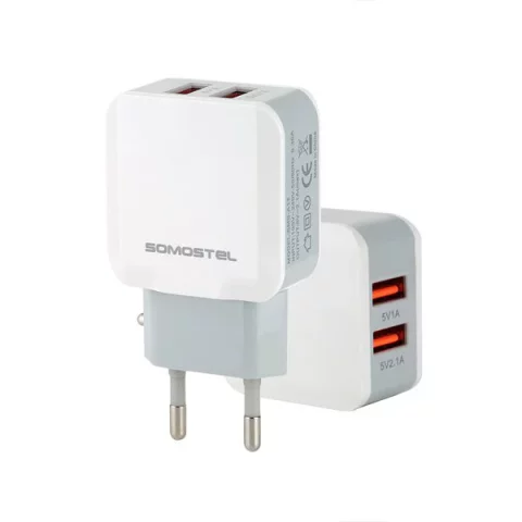 Wall charger 2x USB 2.1A SOMOSTEL 2100mA SMS-A13 White
