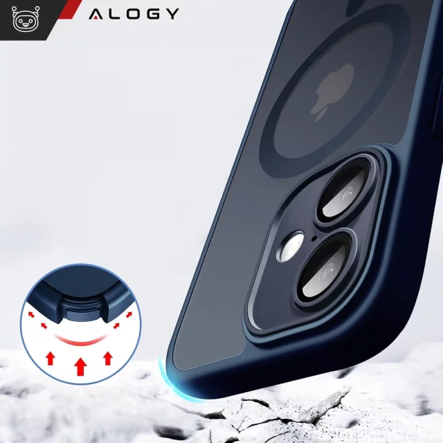 Sada hybridních pouzder 3 v 1 z tvrzeného skla pro Apple iPhone 16, ochranné pouzdro Hybrid MagSafe s ochranou čočky, pouzdro na telefon Alogy 3 v 1, tmavě modrá