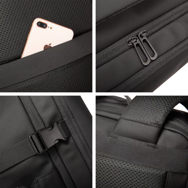 Wasserdichter Rucksack von Bange für 17-Zoll-Laptops, ideal für Stadtreisen, 47,5 x 31 x 26 cm, erweiterbar für Arbeit und Flugreisen, für Damen und Herren, schwarz