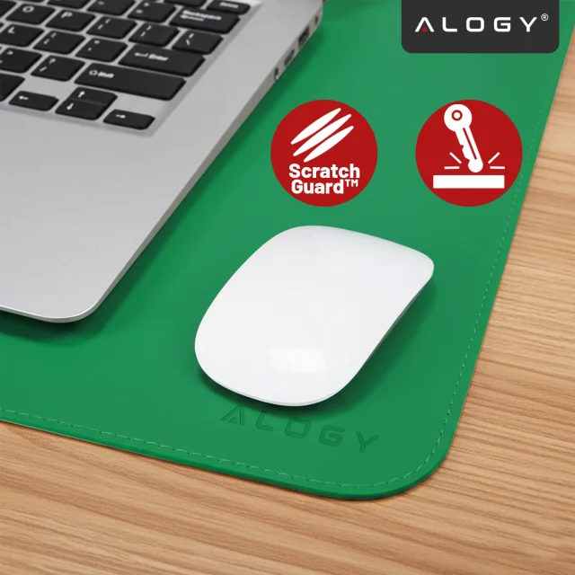Schreibtischunterlage 80 × 40 cm – rutschfeste Schutzmatte aus elegantem PU-Ökoleder, für Maus und Tastatur, stilvoll und langlebig – Alogy WorkMat™ Grün