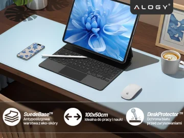 Desk pad 100×50 cm – anti-slip protective mat made of elegant PU eco-leather, for mouse and keyboard, stylish and durable – Alogy WorkMat™ Blue