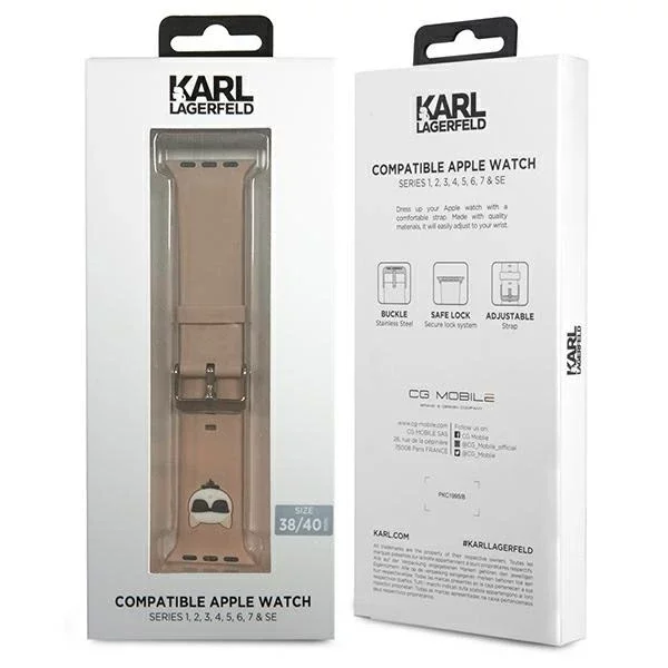 Řemínek pro chytré hodinky Karl Lagerfeld KLAWMSLCP pro Apple Watch 38/40/41 mm růžový/růžový řemínek Silikonové hlavy Choupette Heads