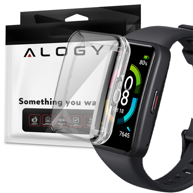 Silikonové překrytí pouzdra s ochrannou fólií Alogy pro Huawei / Honor Band 6 Transparent