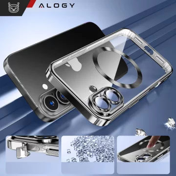 MagSafe Hülle für Apple iPhone 16 Alogy Glamour Luxus Ringhülle schwarz und transparent