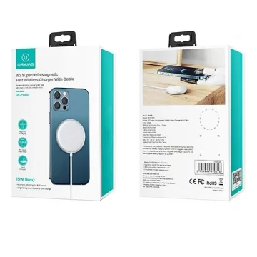 USAMS Ładowarka indukcyjna US-CD160 magnetic W2 15W aluminiowa iPhone 12 series srebrny/silver CD160DZ01