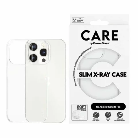Průhledný tenký kryt CARE od PanzerGlass X-Ray pro iPhone 15 Pro 6,1"
