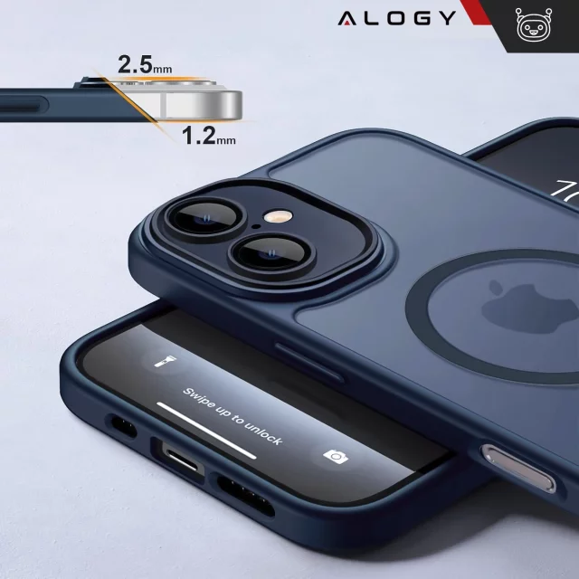 Sada hybridních pouzder 3 v 1 z tvrzeného skla pro Apple iPhone 16, ochranné pouzdro Hybrid MagSafe s ochranou čočky, pouzdro na telefon Alogy 3 v 1, tmavě modrá