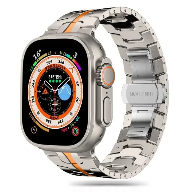 Nerezový náramek pro Apple Watch 4 / 5 / 6 / 7 / 8 / 9 / SE / Ultra 1 / 2 (42 / 44 / 45 / 49 mm) Stříbrná/oranžová