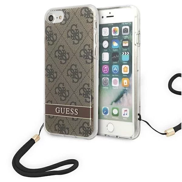Guess GUOHCI8H4STW iPhone SE 2022 / SE 2020/7/8 braun / braunes Hardcase 4G Print Strap