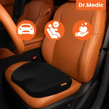Ergonomický kancelářský sedák DR.MEDIC ComfySeat™ s oporou kostrče pro kancelářskou židli v autě, černý