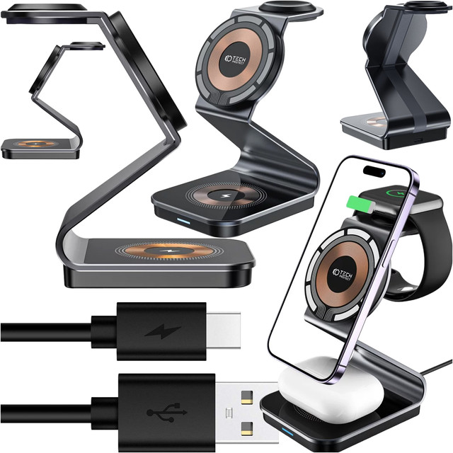 TECH-PROTECT QI15W-A29 3IN1 MAGNETIC MAGSAFE WIRELESS CHARGER BLACK