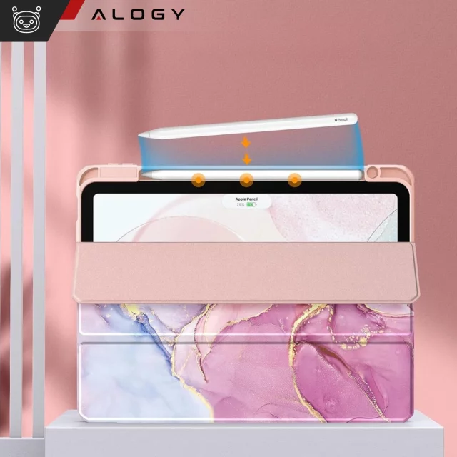Hybridní pouzdro s držákem stylusu pro Apple iPad Air 11" (2024,2025) / Air 10.9" (2020,2022) / Pro 11 (2018) Alogy Hybrid Book Cover Case Marble Pink