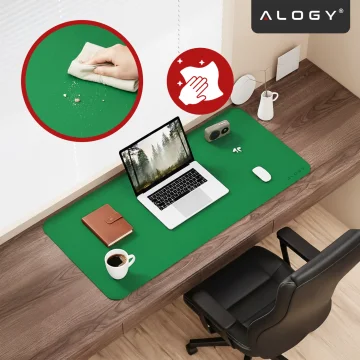 Podložka pod stůl 90×45 cm – protiskluzová ochranná podložka z elegantní PU ekokůže, pro myš a klávesnici, stylová a odolná – Alogy WorkMat™ Green