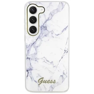 Guess GUHCS23SPCUMAH Hülle für Samsung Galaxy S23 S911 weiß/weiß Hardcase Marble