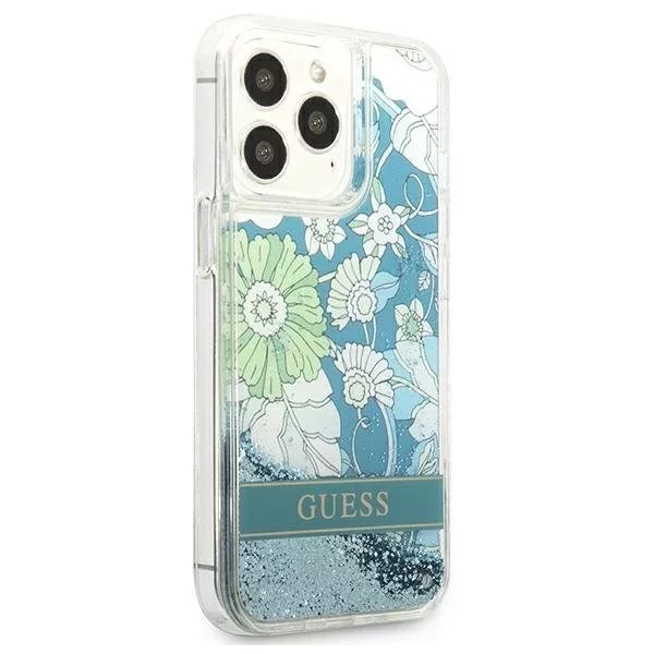 Guess GUHCP13LLFLSN iPhone 13 Pro / 13 6,1" zielony/green hardcase Flower Liquid Glitter