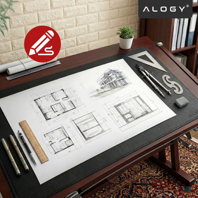 Schreibtischunterlage 80 × 40 cm – rutschfeste Schutzmatte aus elegantem PU-Kunstleder, für Maus und Tastatur, stilvoll und langlebig – Alogy WorkMat™ Schwarz