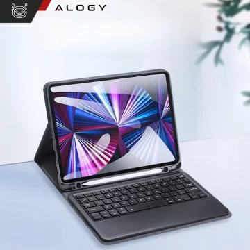 Etui ochronne z klawiaturą Alogy Keyboard case z miejscem na rysik klawiatura bezprzewodowa do Apple iPad Air 13" czarne + Szkło