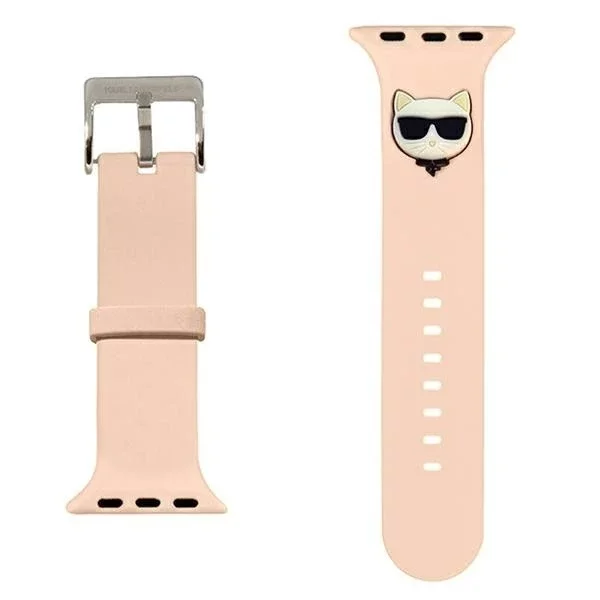 Řemínek pro chytré hodinky Karl Lagerfeld KLAWMSLCP pro Apple Watch 38/40/41 mm růžový/růžový řemínek Silikonové hlavy Choupette Heads
