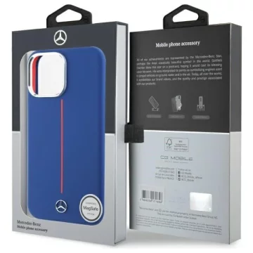 Mercedes Hülle für iPhone 16 Pro Max 6,9" Marineblau MagSafe Hardcase Silikon Rot gestreift