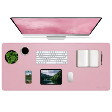Schreibtischunterlage 90 × 45 cm – rutschfeste Schutzmatte aus elegantem PU-Kunstleder, für Maus und Tastatur, stilvoll und langlebig – Alogy WorkMat™ Pink