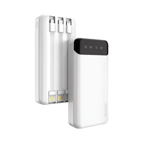 Dudao geräumige Powerbank mit 3 eingebauten Kabeln 20000mAh USB Type C Micro USB Lightning weiß (Dudao K6Pro)