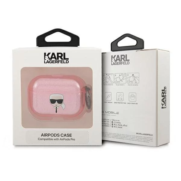 Karl Lagerfeld Kryt KLAPUKHGP AirPods Pro růžový / růžový Glitter Karl`s Head