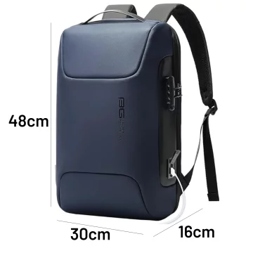 Bange Wasserdichter Diebstahlsicherer Rucksack für 15,6"-Laptops, ideal für Stadtreisen, 48 x 30 x 16 cm, für Arbeit und Flugreisen, für Damen und Herren, mit USB-Anschluss und Zahlenschloss, Marineblau