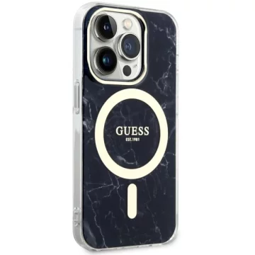 Sada na telefon Guess GUHMP14LPCUMAK pro Apple iPhone 14 Pro 6,1" černý/černý pevný obal Marble MagSafe