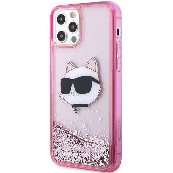 Ochranné pouzdro na telefon Karl Lagerfeld KLHCP12MLNCHCP pro Apple iPhone 12 /12 Pro 6,1" růžové/růžové pevné pouzdro Glitter Choupette Head