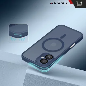 Sada hybridních pouzder 3 v 1 z tvrzeného skla pro Apple iPhone 16, ochranné pouzdro Hybrid MagSafe s ochranou čočky, pouzdro na telefon Alogy 3 v 1, tmavě modrá