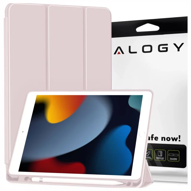 Etui do Apple iPad 10.2" 9/8/7 Gen (2021/2020/2019), Ochronne Smart Case z Klapką i Podstawką, Odporne TPU, Wzmocnione Narożniki, Alogy BookGuard™ – Rożowe