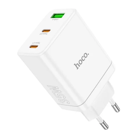 HOCO 2 x USB typ C USB A PD QC3.0 3A 35W nástěnná nabíječka bílá