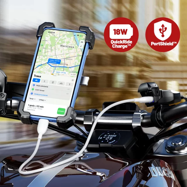 Ładowarka Motocyklowa Kewig USB-A 18W, Szybkie Ładowanie QC, Wodoodporna IP65 z Wyłącznikiem i Podświetleniem LED, Montaż na Kierownicy, do Telefonu, Kamerki, Interkomu – Czarna