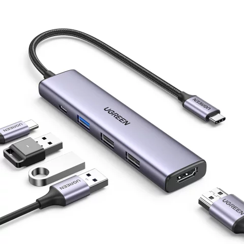 Ugreen CM478 USB-C auf HDMI / USB-A 3.0 / 2x USB 2.0 / PD Adapter Grau