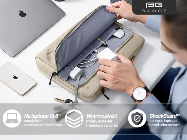 Bange waterproof bag for a laptop up to 15.6" - spacious and comfortable, resistant and breathable, city and travel bag for work and the plane, unisex - Beige