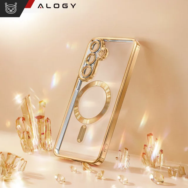 MagSafe-Hülle für Apple iPhone 16 Pro Max Alogy Glamour Luxus-Ringgehäuse Gold-Transparent