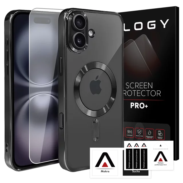 MagSafe Hülle für Apple iPhone 16 Plus Alogy Glamour Luxus Ringgehäuse Schwarz und Transparent