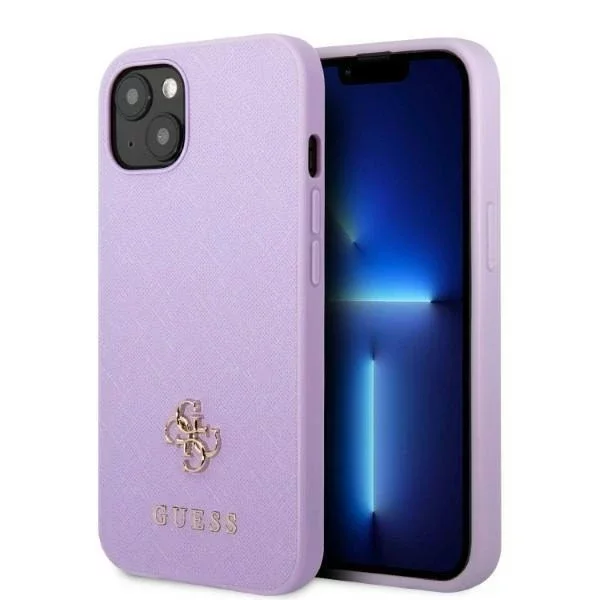 Etui Guess GUHCP13SPS4MU do Apple iPhone 13 Mini 5,4" purpurově/fialový pevný obal Saffiano 4G malé kovové logo