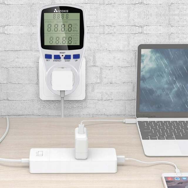 Wattmetr počítadlo proudu měřič spotřeby energie napětí pro kontakt zásuvky Digitální s bílým displejem