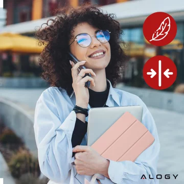 Etui do Apple iPad 10.2 9 gen 8/7 2021/2020/2019 Smart Pencil Case Alogy TPU obudowa na tablet Różowe + Szkło Hartowane