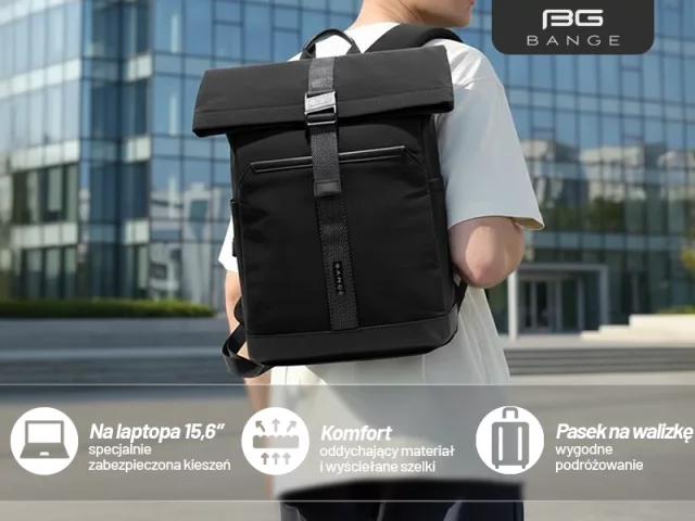 Bange wasserdichter Rucksack für 15,6-Zoll-Laptop, Stadtreisender, 45 x 30 x 16 cm, für Arbeit, Flugzeug, Herren, Damen, mit USB-Anschluss Schwarz