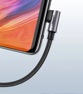 Úhlový kabel UGREEN kabel USB - USB Typ C 1m 3A šedý (50941)