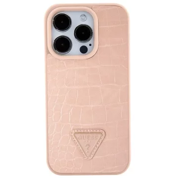 Guess GUHCP15XPCRTHCP Hülle für iPhone 15 Pro Max rosa/rosa Hardcase Croco Triangle Metal Logo