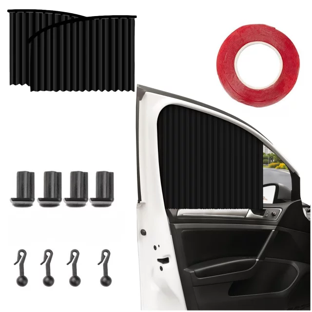 Magnetic Cover Curtain Roller Blind for Front Side Car Windows Sun UV Protection Black [2pcs]