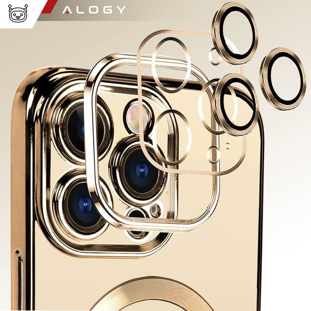 MagSafe Hülle für Apple iPhone 14 Pro Alogy Glamour Luxus Ringgehäuse Gold Klarglas