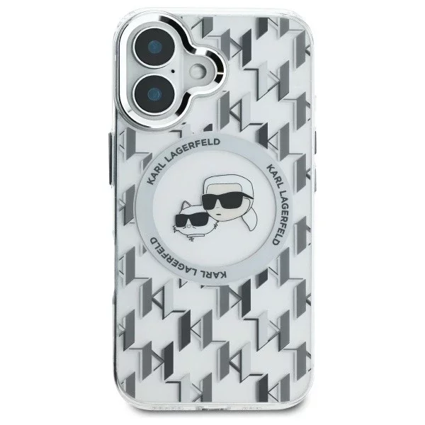 Etui Karl Lagerfeld do iPhone 16 6.1" Przezroczysty MagSafe IML Monogram Karl&Choupette Head